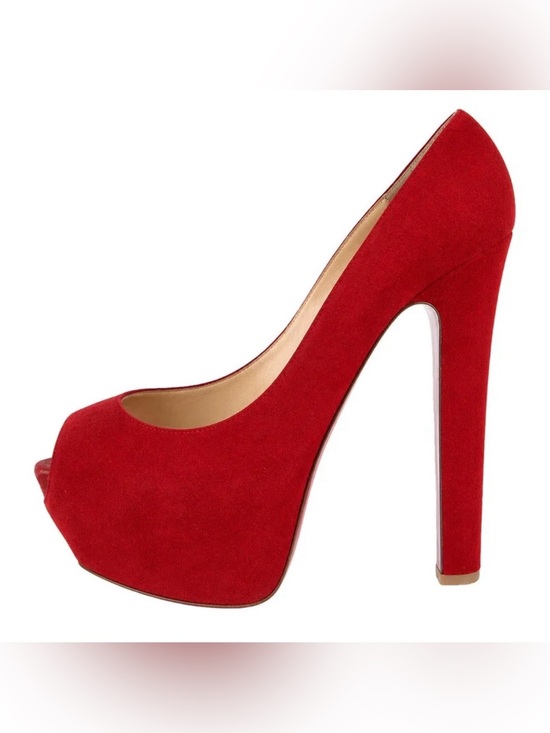 Christian Louboutin Shoes - SOLD LIVE! Christian Louboutin Red Suede Peep-Toe Platform Pumps